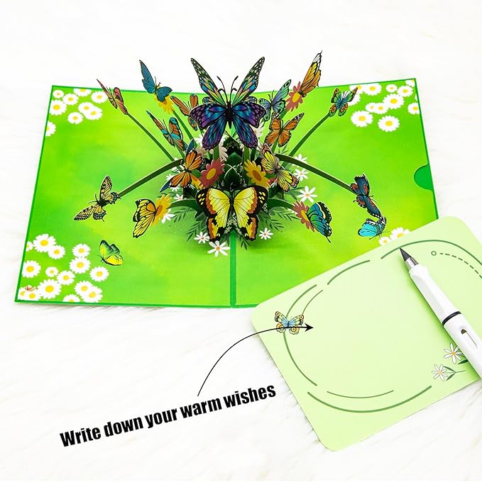 Flying Butterflies Pop Up Card, 3D Flower Butterfly Birthday Card, Butterfly Fly Out Cards for Valentines Day, Graduation, Anniversary, Thinking of You, All Occasions
