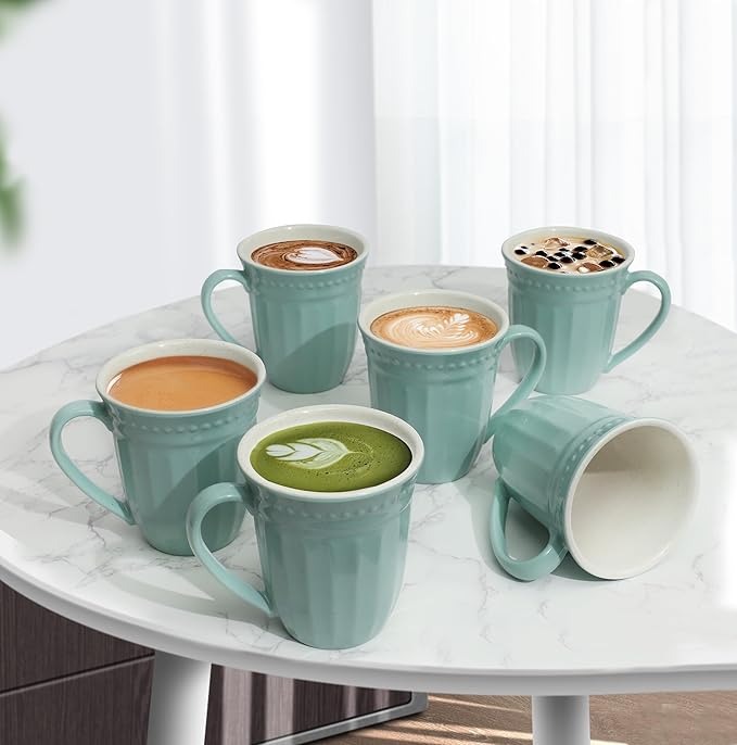 Melamine Coffee Cups of 6, 12oz Camping Mug with Handle, Lightweight and Unbreakable Cups kind to kids, Reusable Mugs Set for Tea, Dishwasher Safe, Ideal for Party RV Gift(AppleGreen)
