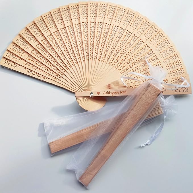 100 Pcs Wedding Fans Personalized Folding Hand Fans, Custom Sandalwood Handheld Fans Bulk Wooden Folding Fan, Vintage Hollow Carved Fans for Wedding Decoration Party Gifts Baby Shower (100 pcs)