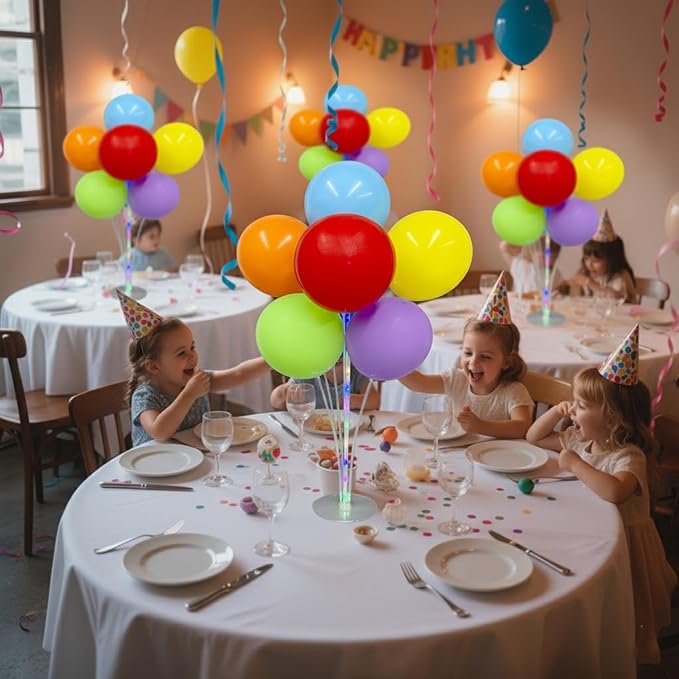 6 Set Balloon Stand Table Centerpieces with LED Lights for Party Decor, Balloons Centerpieces for Table, Balloon Stand Kit for Graduation Decorations 2025, Weddings, Birthday Decoration (Rainbow)