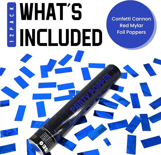Party Poppers Confetti Cannon 12 Pack Royal Blue Poppers 12 Inch Party Shooters Mylar Confetti Blue Foil Confetti Cannons Bulk for Wedding Birthday Graduation Baby Gender Reveal Christmas New Years