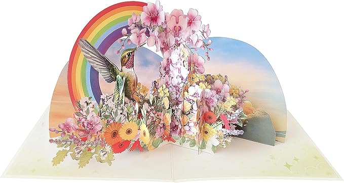 Hummingbird Orchid Card Pop Up, Birthday Card Pop Up 6 x 8 In, 3d Greeting Card For Mom, Wife, Girlfriend, Sister, Ideal Gift For Birthday, Mothers Day, Valentines Day Cards Pop Up With Envelopes