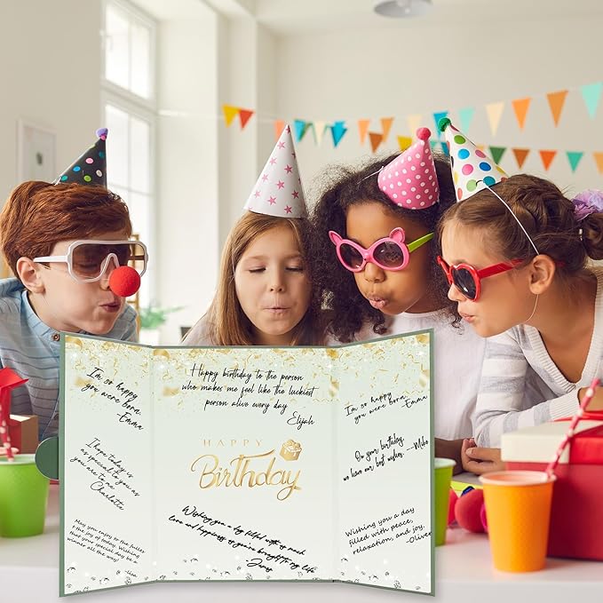 Crenics Green and Gold Birthday Decorations for Women Men, Creative Birthday Guest Sign in Book Alternative, Happy Birthday Signature Book 18" x 12", Great Birthday Gifts for Girls or Boys