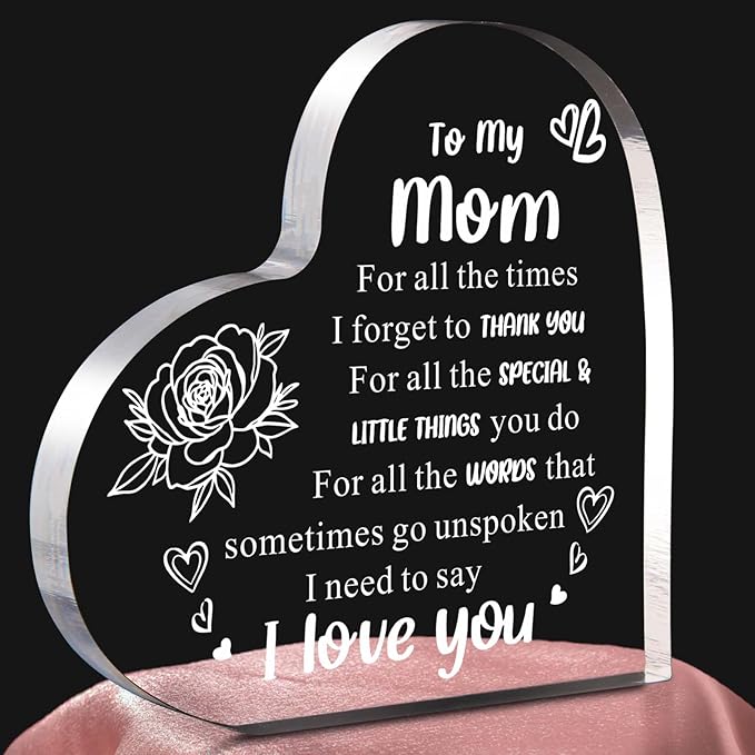 Gifts for Mom from Daughter Son, I Love You Acrylic Block, Birthday, Mother’s Day & Valentine’s Day Gift for Mom