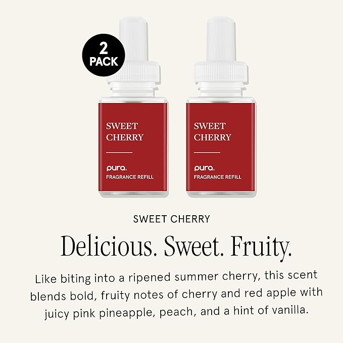 PuraHome Scent Refill - Smart Home Air Diffuser - Up to 120-Hours of Luxury Fragrance per Refill - Home Essential - Clean & Safe Diffuser Fragrance - 2 Pack, Sweet Cherry