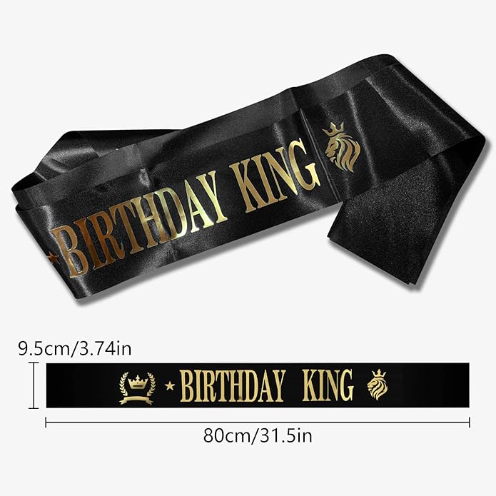 King Crown and Birthday Sash, King Crown for Men,Gold Men's Tiara Prince Diadem,Royal Medieval Cosplay Birthday Prom Halloween Hair Accessories