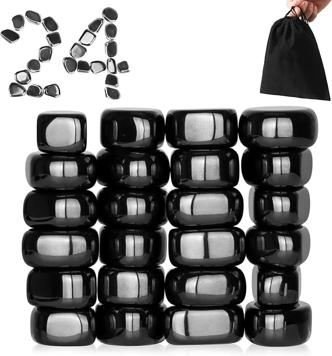 24Pcs Black Fridge Hematite Magnetic Stones Kit, DIY Irregular Polished Refrigerator Magnets for Home Office Kitchen, Educational Science Kit for Wall Stickers, Building Gadgets for Gift