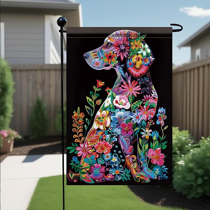 Welcome Spring Summer Golden Garden Flag 12x18 Double Sided Retriever Colorful Dog Garden Flag Floral Flower Garden Yard House Flags Outside Outdoor Summer Porch Lawn Decoration