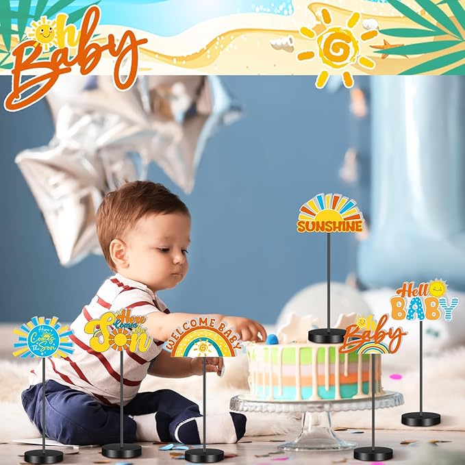 6 Pcs Here Comes the Son Baby Shower Table Decor Here Comes the Son Decoration for Table Centerpieces Baby Shower Wooden Standing Signs Tabletop Decor for Home Room Desk Party Supplies
