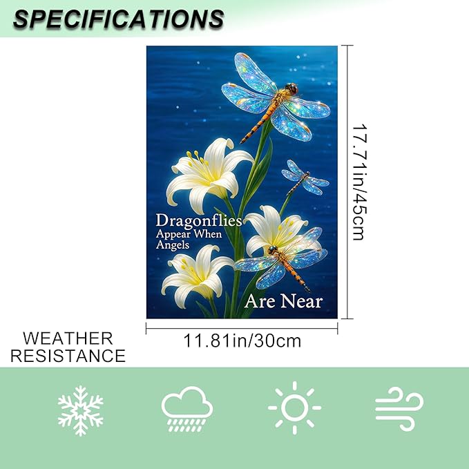IVN Spring Garden Flag 12x18 Inch Dragonfly Flag Double Sided Outdoor Yard Banner for Porch Lawn Patio Spring Decor
