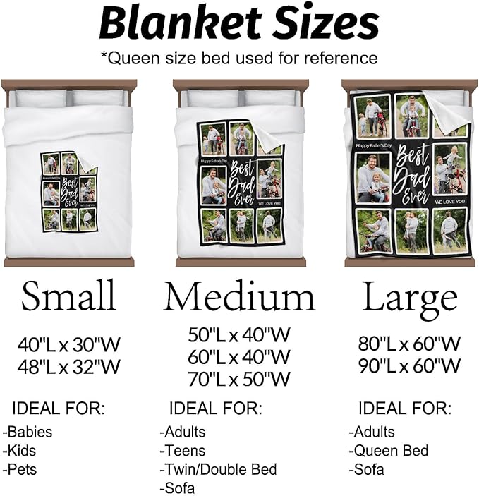 Custom Blankets with Photo, Personalized Photo Blankets Fathers Day Personalized Gifts for Dad from Daughter Son Customized Blanket with Picture
