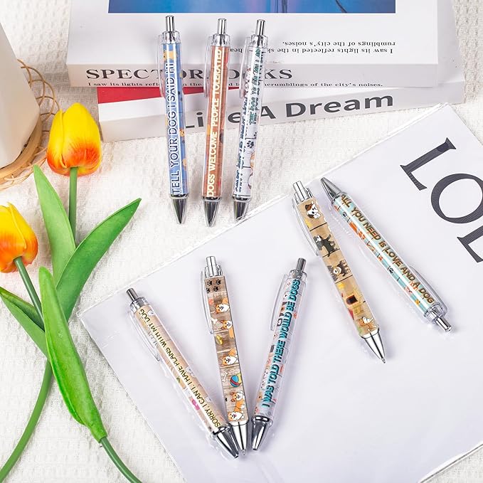 Idealmuzik Dog Pens for Dog Lovers – Cute Ballpoint Pen Set for Kids, Teens, and Adults – Fun Stationery Gift for Journaling, Writing, or School – Thanksgiving Christmas New Year Gifts, 8 Pack