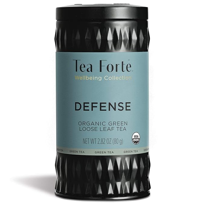 Tea Forte Defense Premium Loose Leaf Caffeinated Green Tea Blend Canister, Makes 35-50 Cups