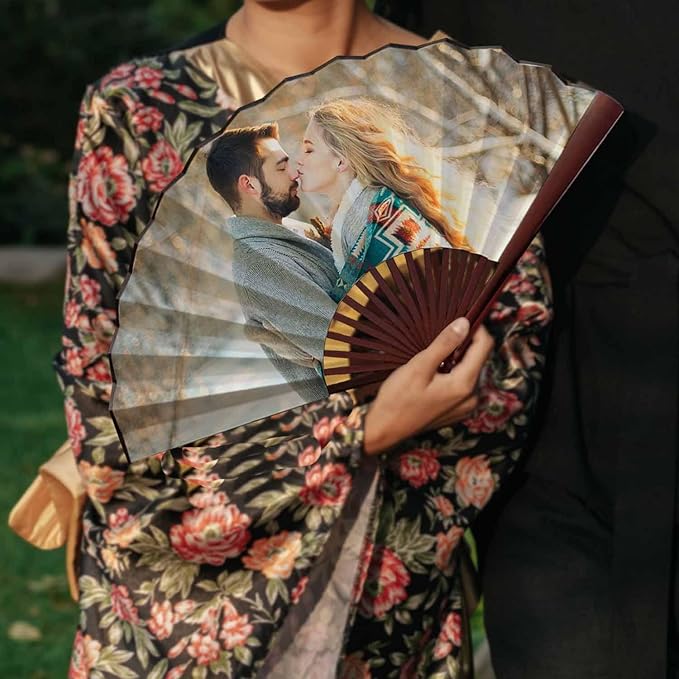WERWAES 48Pcs Custom Folding Fan with Photo Hand Held Fans Foldable for Wedding Dancing Saloon Cosplay Party Props Decorative Folding Fans Iedal Personalized Gifts for Women Men