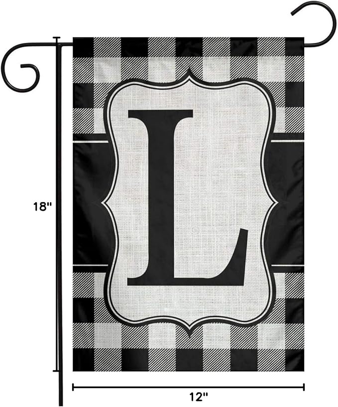 YANGHOME Monogram Initial L Burlap Garden Porch Lawn Flag Farmhouse Decorations Mailbox Decor Welcome Sign 12x18 Inch Small Mini Size Double Sided Flax Nylon Linen Fabric
