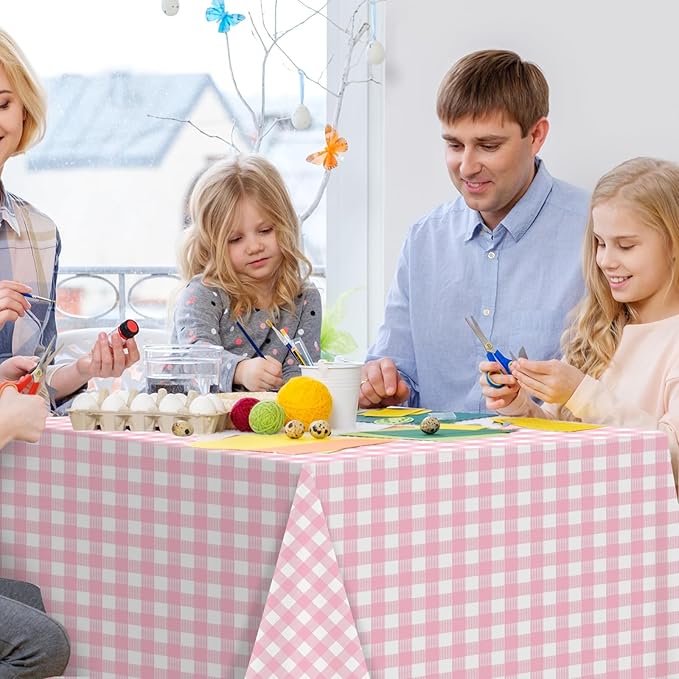 6pcs 54X108inch Pink Checkered Tablecloth,Pink Gingham Tablecloths Buffalo Plaid Disposable Plastic Table Covers for Birthday Baby Shower Bridal Wedding Party Birthday Decorations