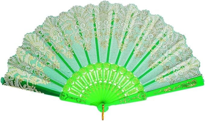 QIRMIZI 30 Pack Folding Handheld Fans,Silk Spanish Fan, Perfect for Weddings, Parties, and Dancing,Green