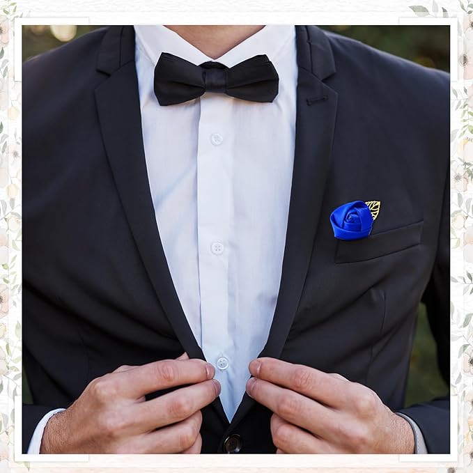 Zeyune 24 Pcs Boutonniere Rose Boutonniere Wedding Buttonholes Pocket for Men Wedding for Prom Party(Blue)