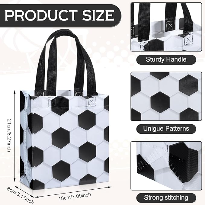 24 Pcs Sports Party Favor Bags Football Basketball Baseball Soccer Treat Goodie Gift Bag with Handles for Party Gift(Soccer)