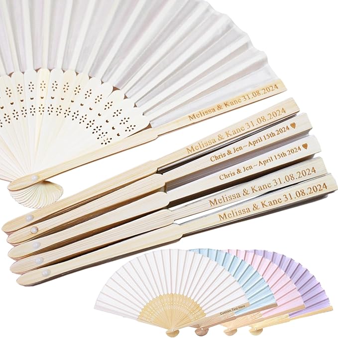 10 Pcs Personalized Cream Hand Fans for Wedding, Custom Engraved Silk Fans Folding Hand Fans, Summer Wedding Fans, Custom Wedding Party Favor Bridal Shower Gifts Baby Shower Favors