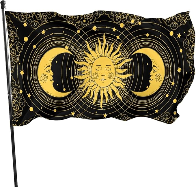 Mystica Astrology Tarot Boho Universe Crescent Moon And Sun Flag 3x5 Ft Outdoor Indoor With Grommet Garden Yard Home Room Banner Decorative Sign