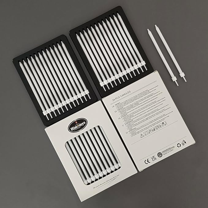 Long Thin White Birthday Candles for Cake Topper 24 Counts with Holders Cake and Cupcake Decorations (24, Pure White)