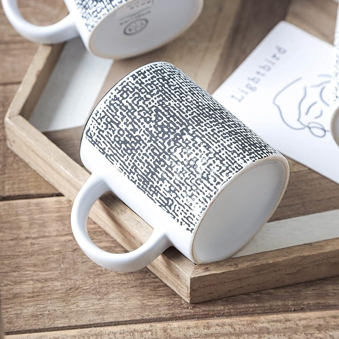 Stone Lain Stoneware Dish Set, 4 Mugs, Sophie - White and Black