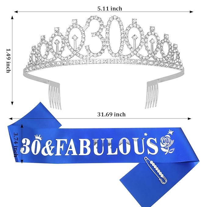 Casoty Silver 30th Birthday Sash and Crown 30th Birthday Party Decorations for Women 30 and FABULOUS Sash and Crown Set Party Supplies Favors for Women Gifts for Her