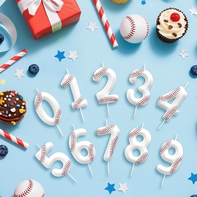 Baseball Number 0 Birthday Candles, Baseball Themed Cake Topper for Boys Girls, Cake Decorations for Birthdays, Sports Theme Party Supplies, Candles for Party Decorations
