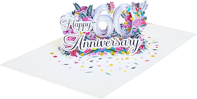 Happy 60th Milestone Anniversary Cards, Wedding Anniversary Card to Husband, Happy Anniversary Pop Up for Couple Husband Wife Him Her Parent (6x8in 60th Anni)