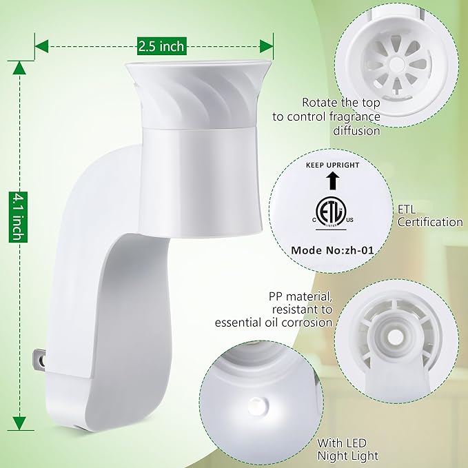 Saillong Wall Fragrance Plug in with Night Light Compatible with Bath and Body Works WallFlower Fragrance, with Rotary Plug Design Essential Oil Diffuser Plug for Home, Office (6 Pack)