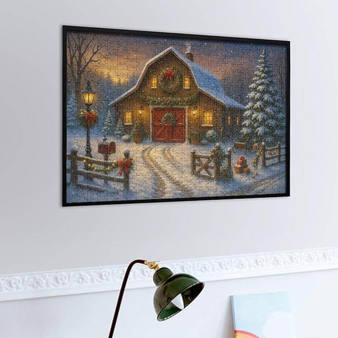 Christmas Snowy Night,Winter Red House 500-Piece Wooden Jigsaw Puzzle, Festive Winter Puzzle, Snowy Red House Scene, Indoor Relaxation, Family Fun, Stress-Relief Activity