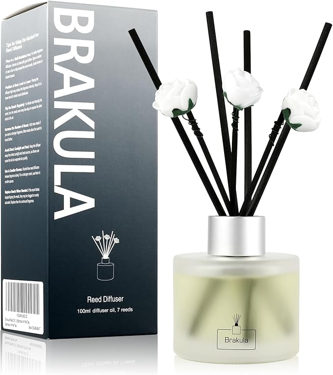 Brakula Reed Diffuser Set, Bamboo White Tea Scented， Reed diffusers for Home， Home Fragrance Diffuser with 7 Reed Sticks for Room/Bathroom Decor 3.38 fl oz (100 ml) (Bamboo White Tea)