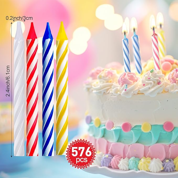 MTLEE 576 Pcs Birthday Candles Bulk Spiral Cake Candles for Celebrating Birthday Cake Decorations for Holiday Party Supplies (4 Color)