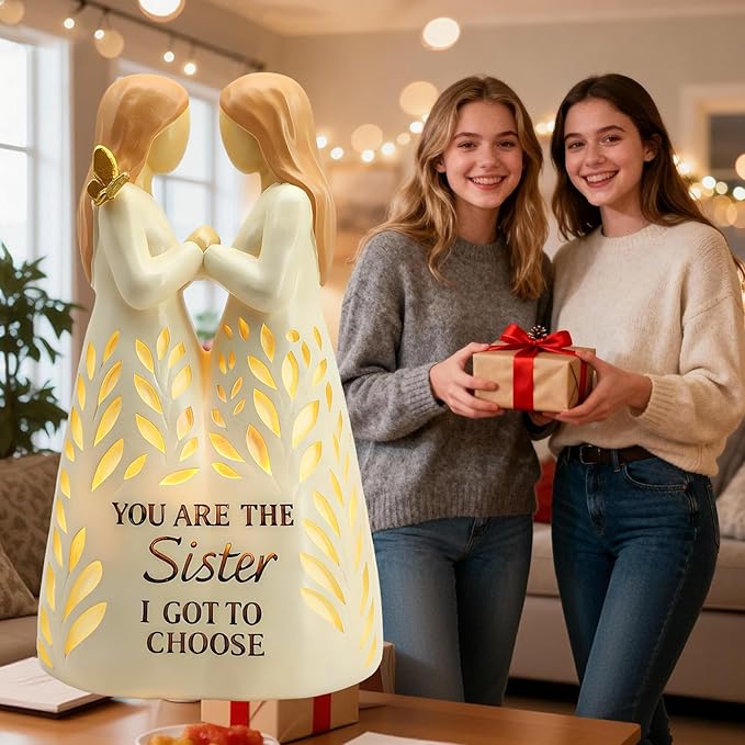Friend Figurines Lights with Remote, Best Friend Birthday Friendship Gifts for Women - You're The Sister I Got to Choose - Bestie Sister Gifts from Sister Hand-Painted Statue (No Batteries Included)