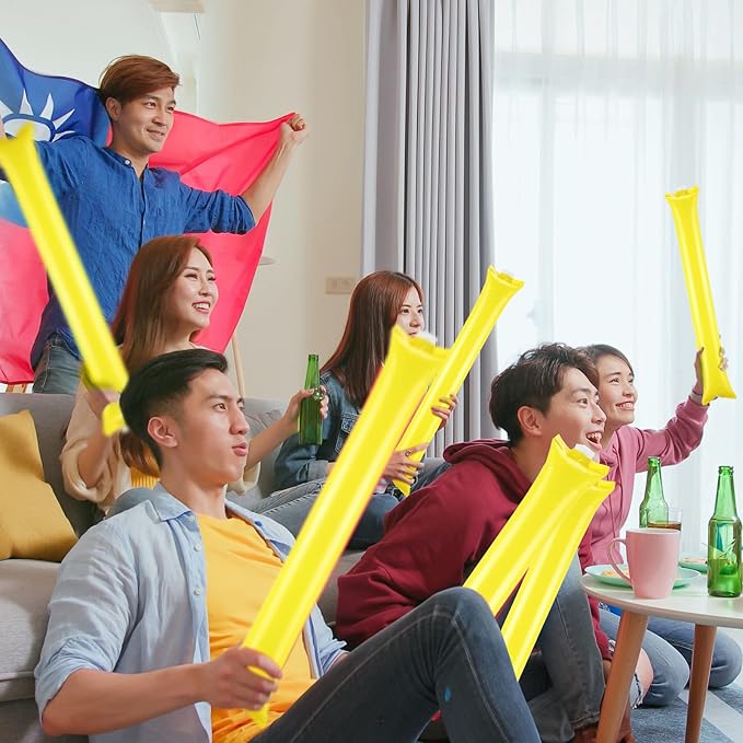 Thunder 150 Pcs Yellow Sticks Team Spirit Boom Sticks Cheering Noise Makers Plastic Cheerleading Spirit Stick Bam Inflatable Noisemakers Cheer Noisemakers Stick for Football Game Party Sport Events