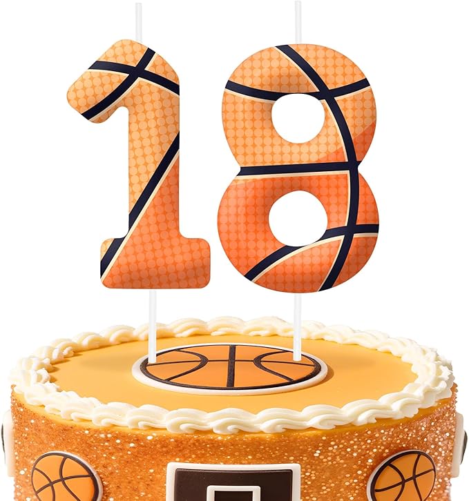 Basketball Number 18 Birthday Candles, Basketball Themed Cake Topper for Boys Girls, Cake Decorations for Birthdays, Sports Theme Party Supplies, Candles for Party Decorations