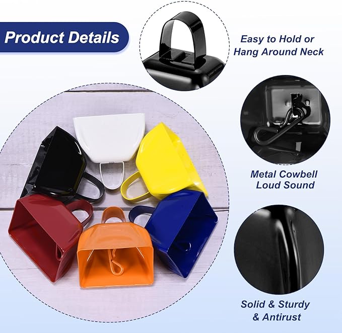PATIKIL 16pcs Cow Bells for Football Games, 3inch Cowbells for Sporting Events Bulk Loud Noise Makers Metal Cow Bell with Handle for Cheering Competition Marathon Wedding, Blue
