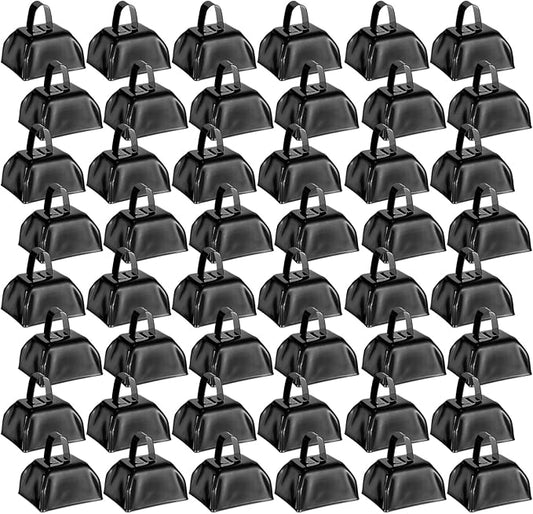 Yeshone 48 Pcs Metal Cowbells with Handles Loud Noise Makers Small Hand Percussion Cowbells for Football Events, Wedding, Graduation Team Cheering(Black)