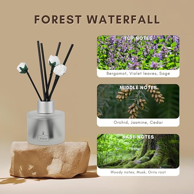 Brakula 2 Pack Reed Diffuser Set, Forest Waterfall Scented, Home Fragrance with 14 Sticks Bathroom Decor, Reed diffusers for Home 6.76 fl oz (Forest Waterfall)