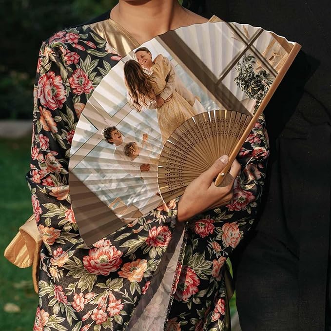 WERWAES Personalized Folding Fan with Custom Photo Hand Held Fans Foldable for Wedding Dancing Saloon Cosplay Party Props Decorative Folding Fans