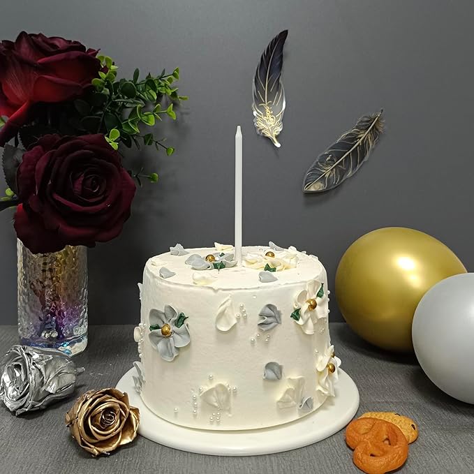 Long Thin White Birthday Candles for Cake Topper 24 Counts with Holders Cake and Cupcake Decorations (24, Pure White)