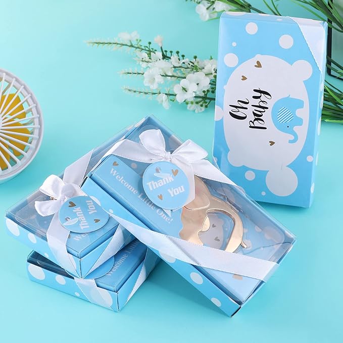 24PCS Elephant Bottle Opener Baby Shower Party Baby Boys Shower Gifts Baby Birthday Return Gifts for Guest Bridal Shower Wedding Anniversary Party Supplies (Blue Crown Elephant, 24)