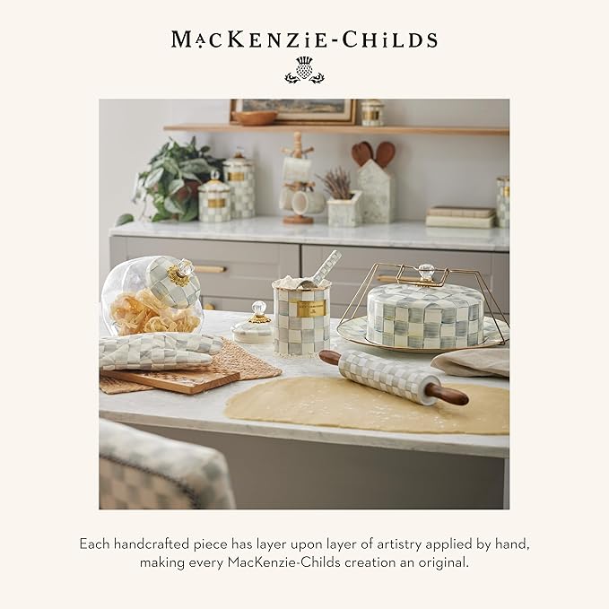 MACKENZIE-CHILDS Enamel Mug, Cute Enamelware Coffee and Tea Mug, Unique Drinkware, 16 Ounces, Gray-and-White Sterling Check, Set of 1 (Pack of 2)