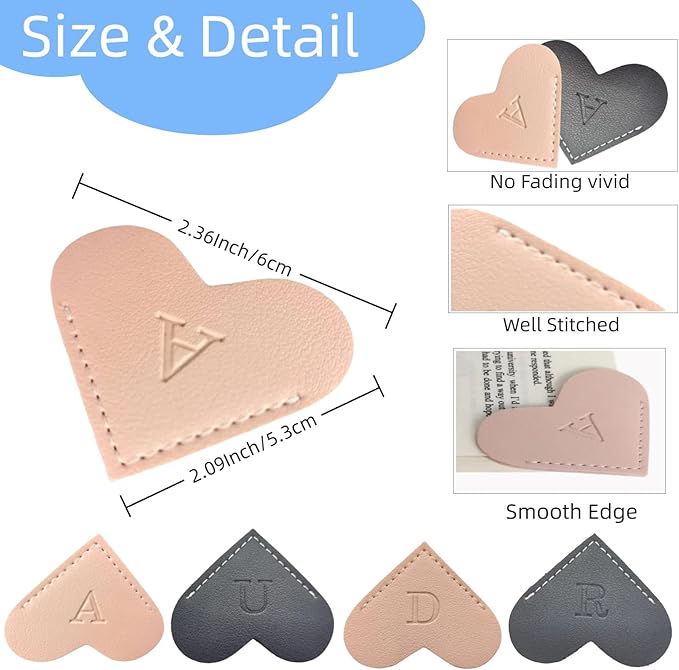 Personalized Leather Book Marks, Heart Bookmark, Unique Cute Handmade Letter Bookmarks Accessories for Reading Women, Teacher, Student, Book Lovers Book Mark Gifts (Black, K)