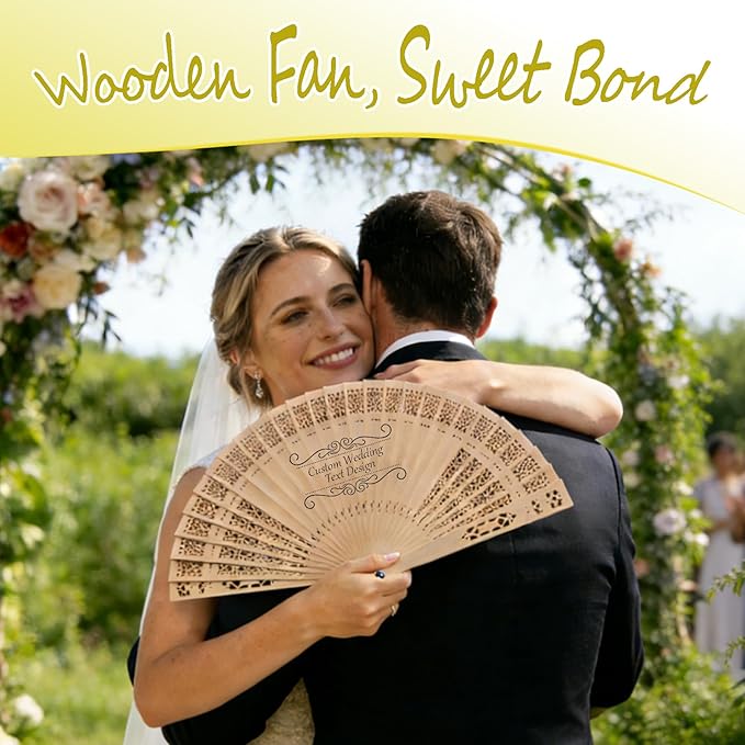 MOSADO Personalized Wedding Fans for Guests, Custom Foldable Sandalwood Fans Bulk with Organza Bags and Tassels, Unique Bridal Shower Party Favors Wedding Favors for Guests (50)