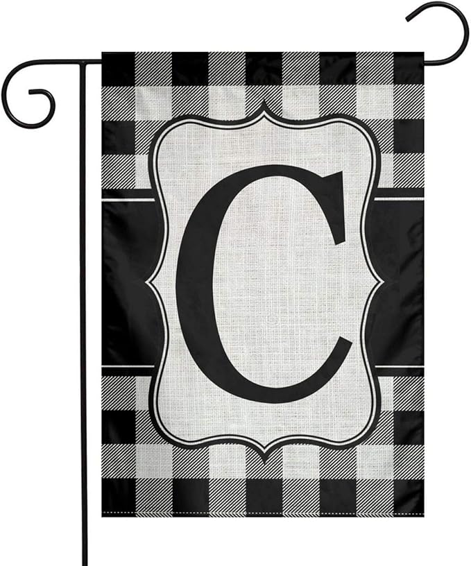 YANGHOME Monogram Initial C Burlap Garden Porch Lawn Flag Farmhouse Decorations Mailbox Decor Welcome Sign 12x18 Inch Small Mini Size Double Sided Flax Nylon Linen Fabric