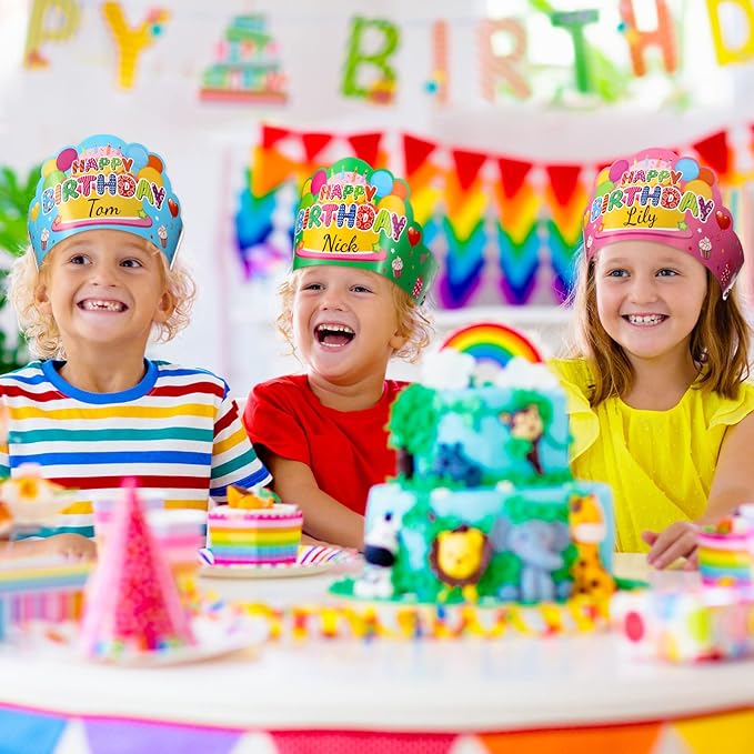 Yunsailing 36 Pcs Happy Birthday Crowns for Kids Paper Birthday Hat Crowns for Classroom Gifts Kids' Party(Colorful)