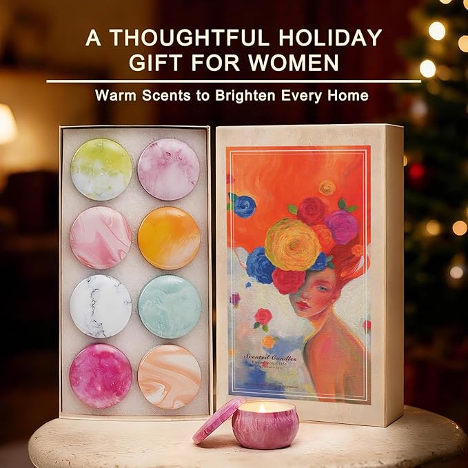 Scented Candles Gifts for Women, 8 Pack Candles for Home Scented, 8% Essential Oil Soy Candle, Stress Relief Gifts for Women, Aromatherapy Candle Set for Birthday, Thanksgiving