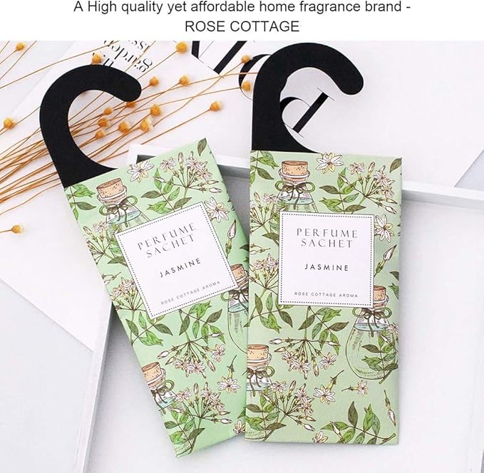 ROSE COTTAGE Large 12 Packs Jasmine Hanging Closet Deodorizer Air Freshener Long Lasting Scented Sachets Smell Goods for House